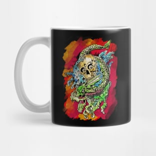 watercolour Tattoo design with dragon and zombie skull Mug